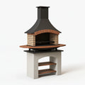 Barbecue de jardin 140 x 80 x 220 cm en métal brique et bois noir brun avec cheminée