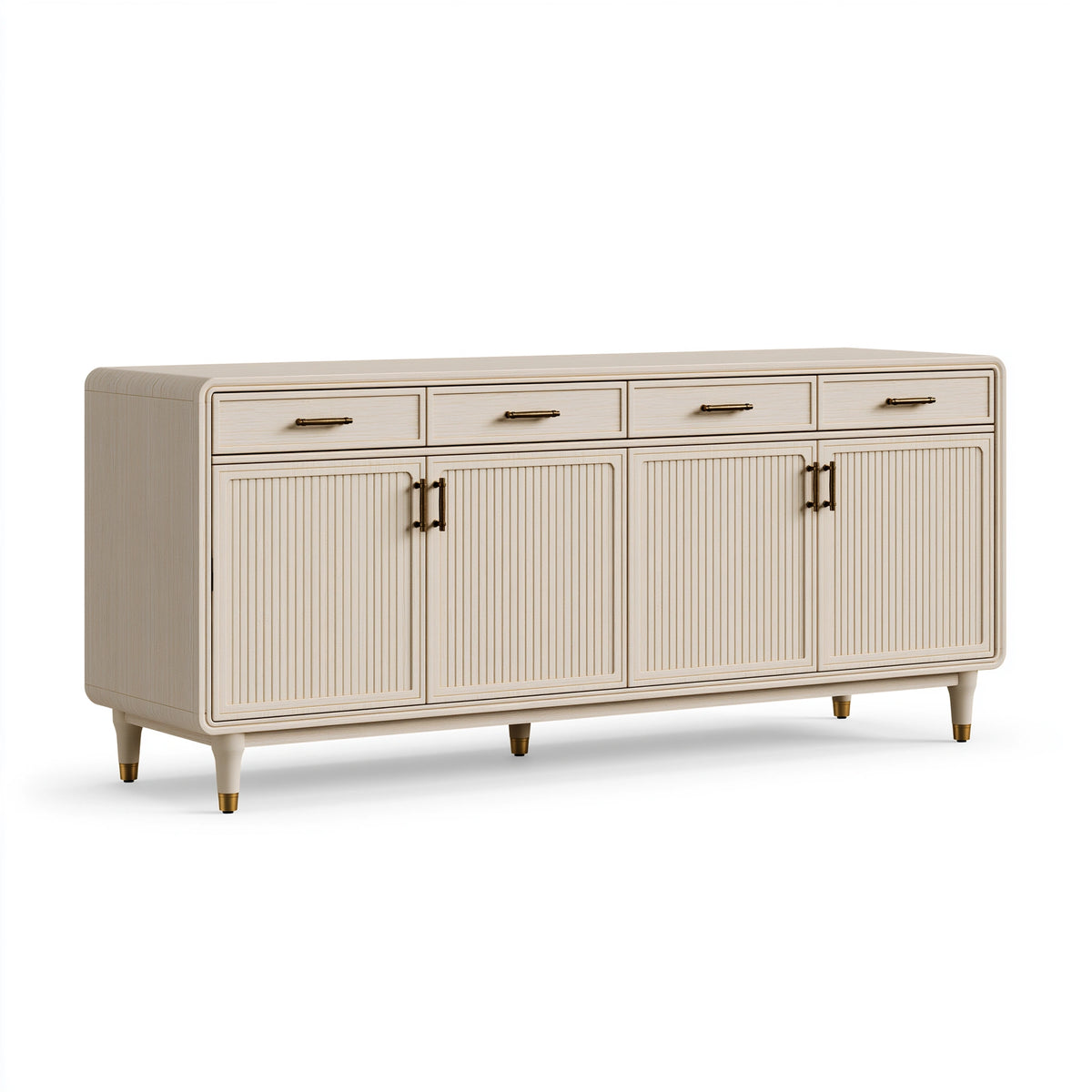 Buffet 180 cm en bois beige à portes striées style contemporain