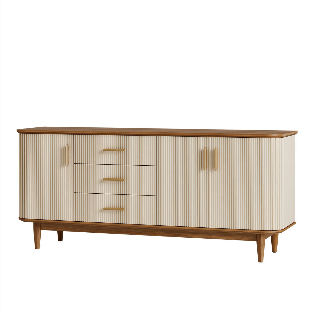 Buffet 180 x 45 x 85 cm en bois ivoire/noyer à 3 tiroirs et 3 portes style contemporain