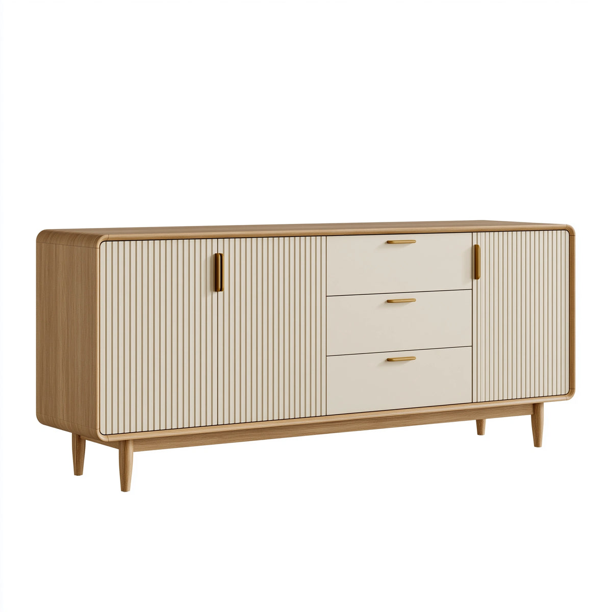 Buffet 180 x 45 x 85 cm aspect bois brun et beige avec 3 tiroirs style contemporain