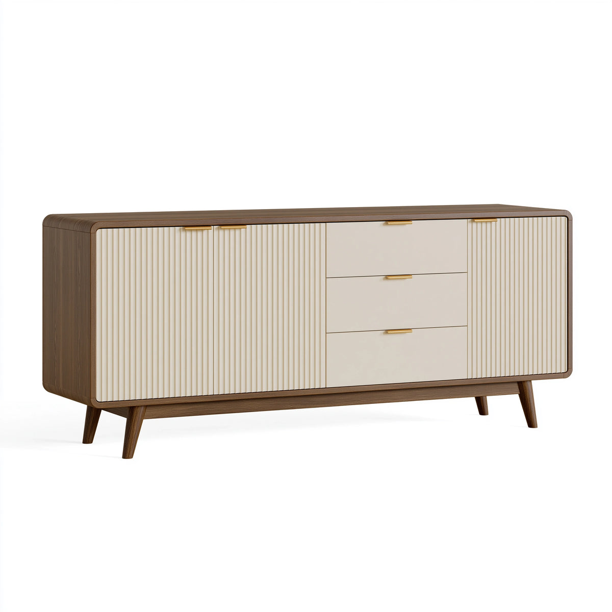 Buffet 180 x 45 x 80 cm en bois marron et beige avec 3 tiroirs style moderne