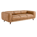 Canapé 3 places 220 cm aspect cuir camel - assise capitonnée style contemporain