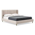Lit double 160 x 200 cm en tissu beige avec tête de lit capitonnée style contemporain