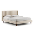 Lit 160 x 200 cm en tissu beige avec tête de lit capitonnée style contemporain