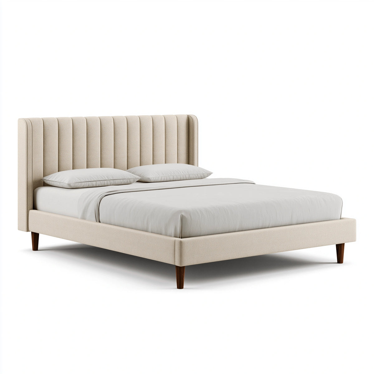 Lit 160 x 200 cm en tissu beige avec tête de lit capitonnée style contemporain
