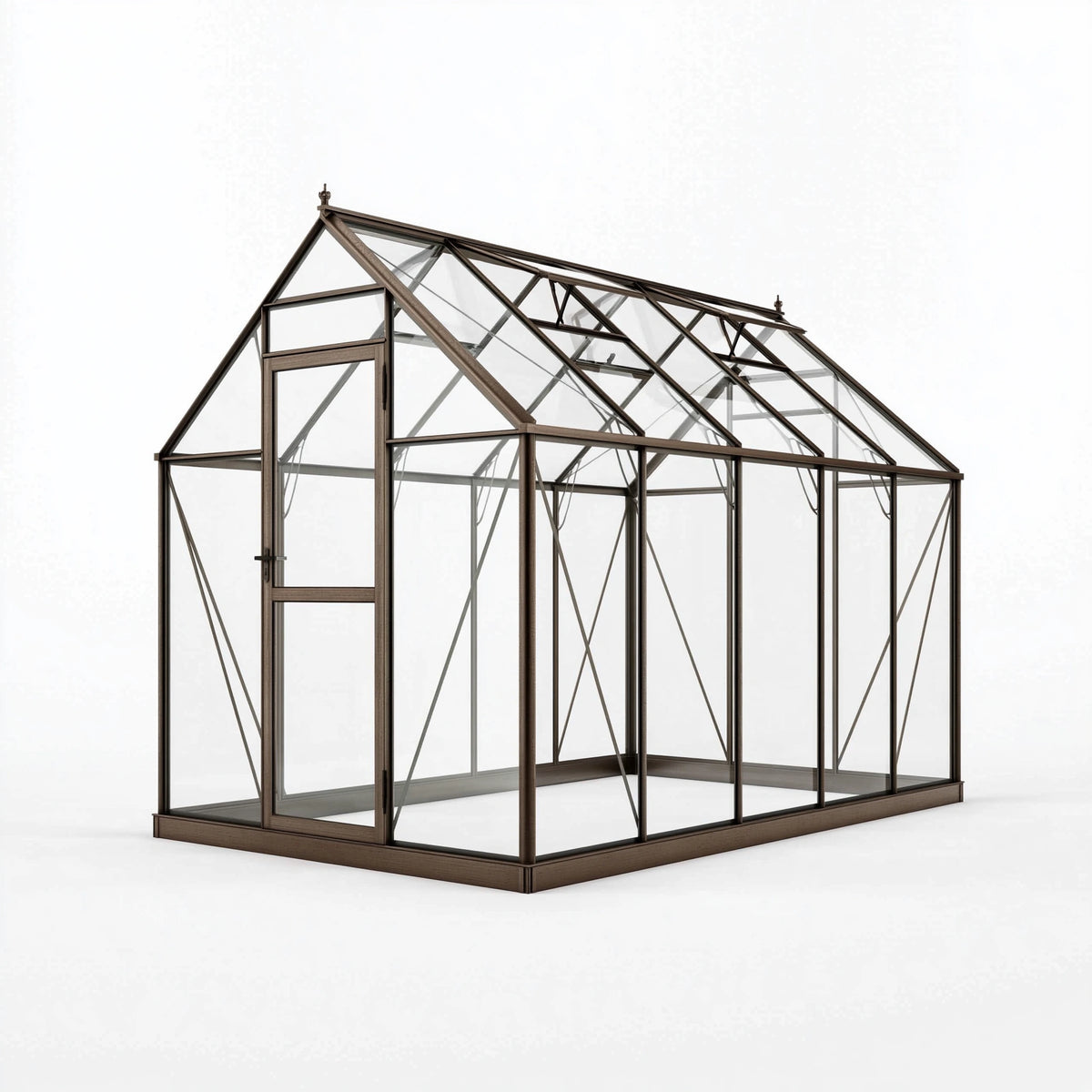 Serre de jardin 300 x 190 x 200 cm en aluminium et verre bronze avec lucarnes ouvrantes