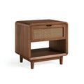 Table de chevet 45 x 40 x 55 cm en bois marron avec tiroir en cannage style rétro