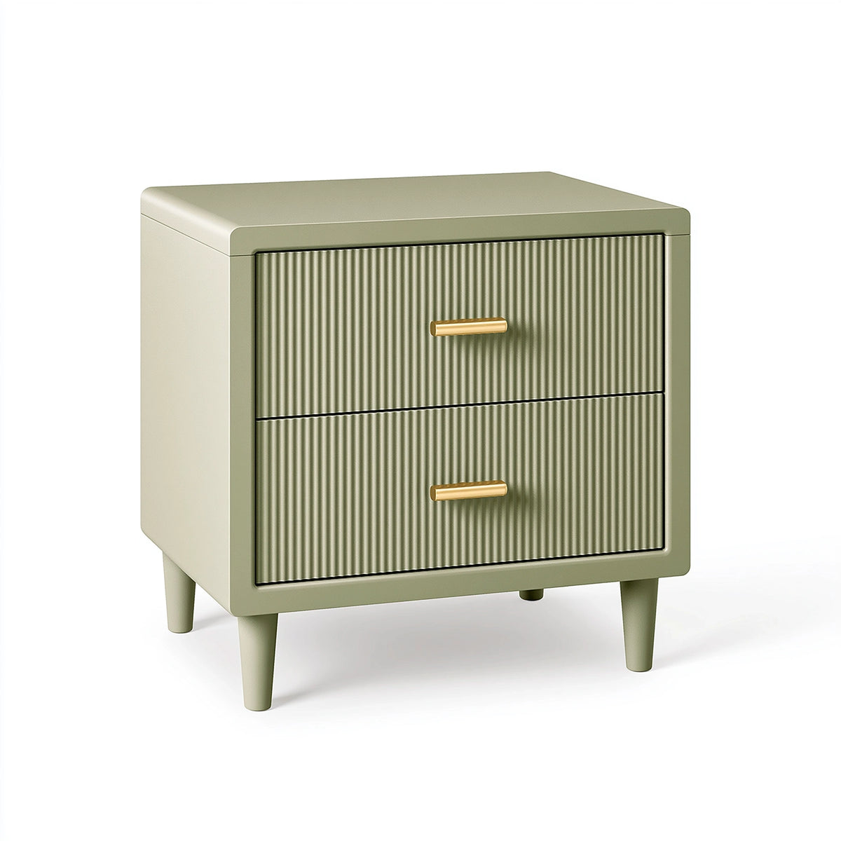 Table de chevet 45 x 40 x 60 cm en panneaux de bois vert sauge à 2 tiroirs style contemporain