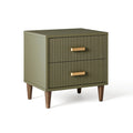 Table de chevet 45 x 40 x 60 cm en bois vert kaki 2 tiroirs style contemporain