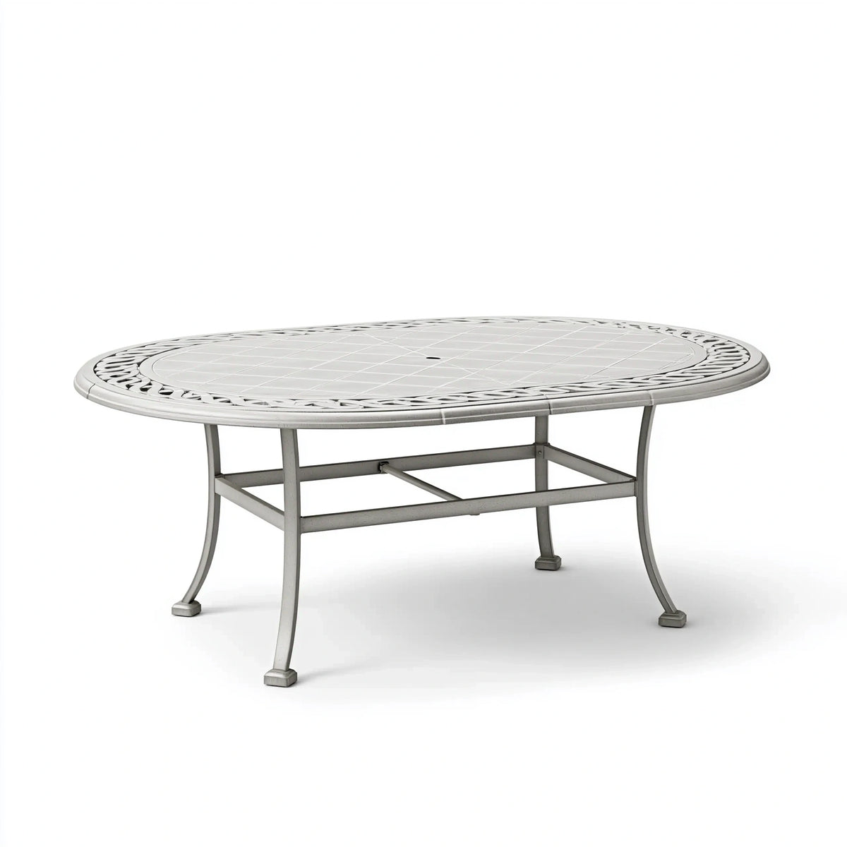 Table de jardin ovale 183 x 107 x 74 cm en aluminium gris avec trou pour parasol