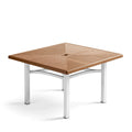 Table de jardin 90 x 90 x 75 cm plateau effet bois marron structure aluminium blanche avec trou de parasol
