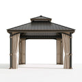 Pavillon de jardin 300 x 300 cm acier noir et beige avec rideaux style classique