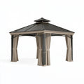 Tonnelle de jardin 300 x 300 cm en métal gris anthracite avec rideaux toit ventilé