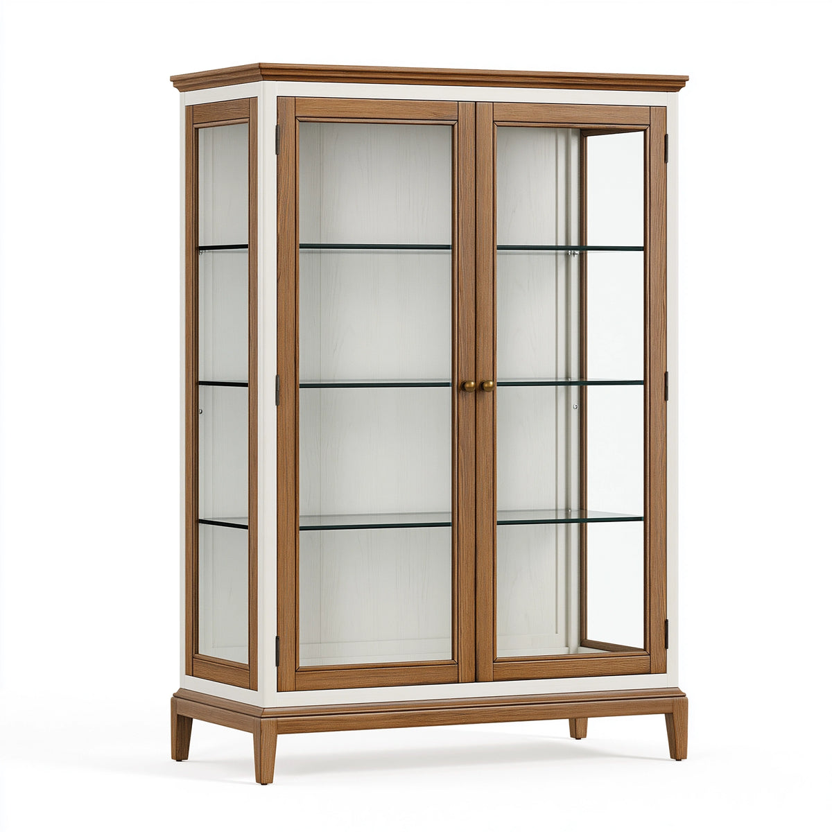 Vitrine 100 x 40 x 190 cm en bois et verre marron blanc style classique