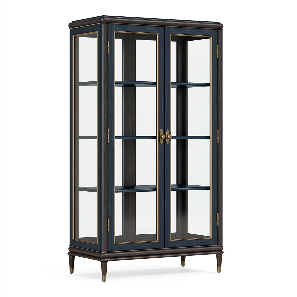 Vitrine 100 x 45 x 190 cm en bois et verre bleu nuit style classique