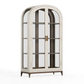 Vitrine 100 x 45 x 200 cm en bois et verre blanc cassé style classique à 2 portes