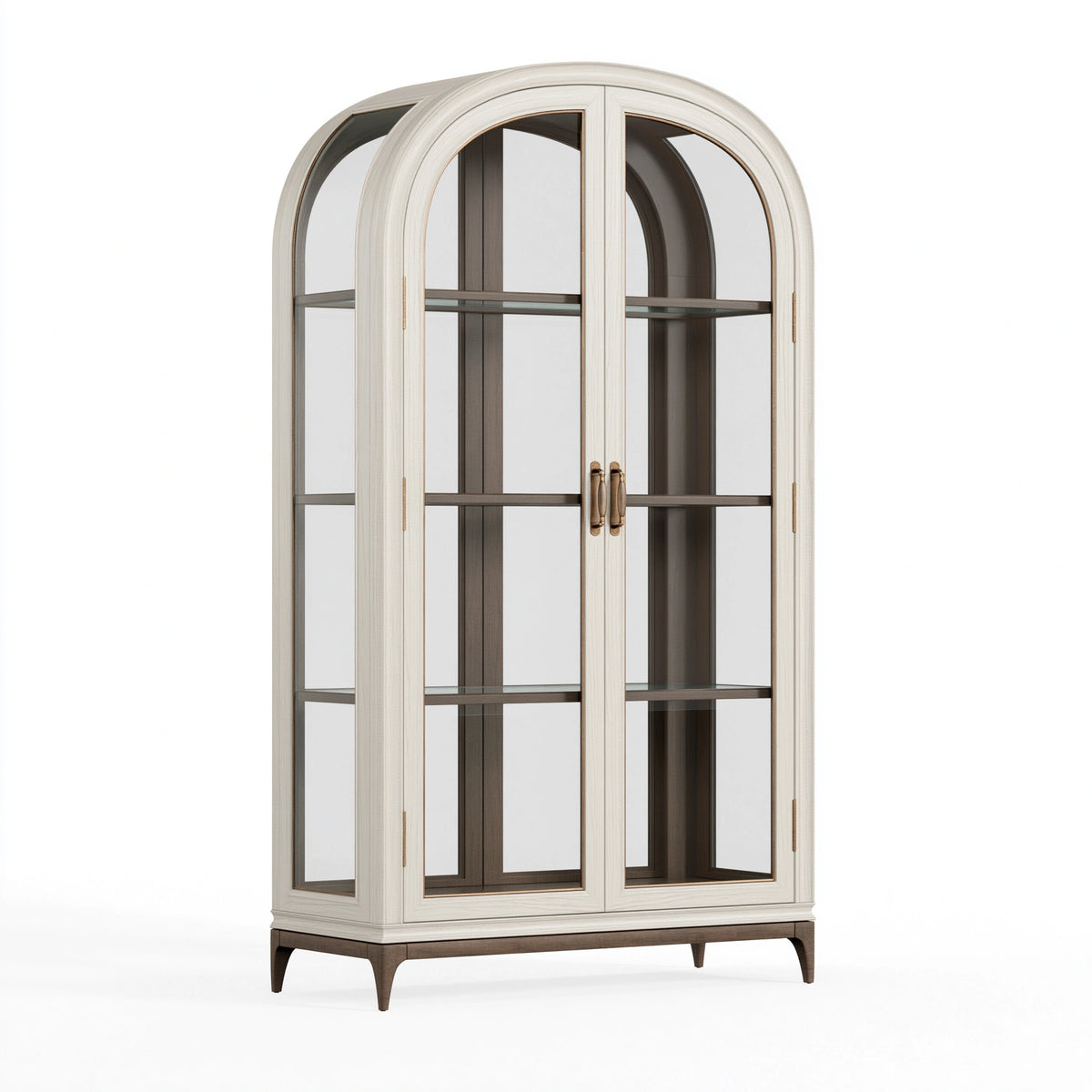 Vitrine 100 x 45 x 200 cm en bois et verre blanc cassé style classique à 2 portes