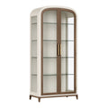 Vitrine 100 x 45 x 200 cm en verre et panneaux aspect bois brun crème style contemporain