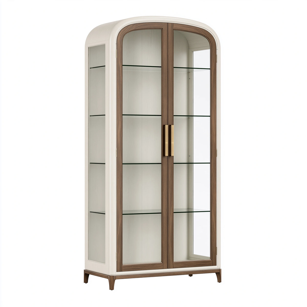 Vitrine 100 x 45 x 200 cm en verre et panneaux aspect bois brun crème style contemporain