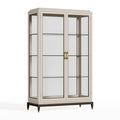 Vitrine 100 x 45 x 190 cm en panneaux effet bois beige et verre style classique