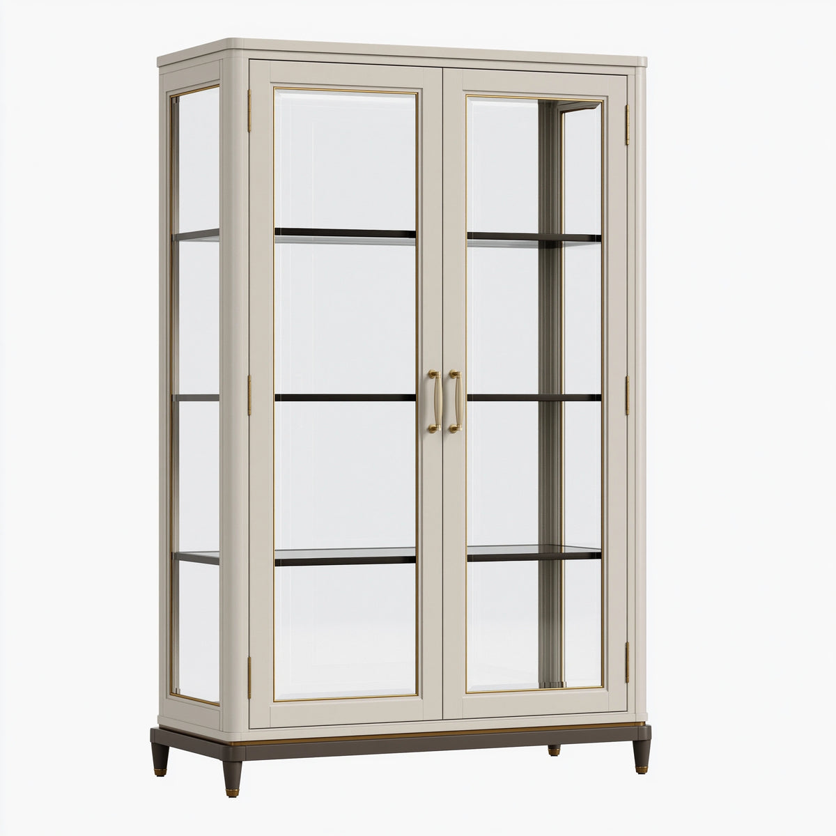 Vitrine 100 x 45 x 190 cm en panneaux de bois beige et verre à 2 portes style classique
