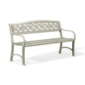 Banc de jardin 122 x 62 x 88 cm en métal taupe à dossier ajouré floral